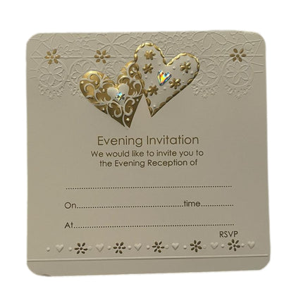 Pack of 10 Cream Jewel Hearts Wedding Evening Invitations