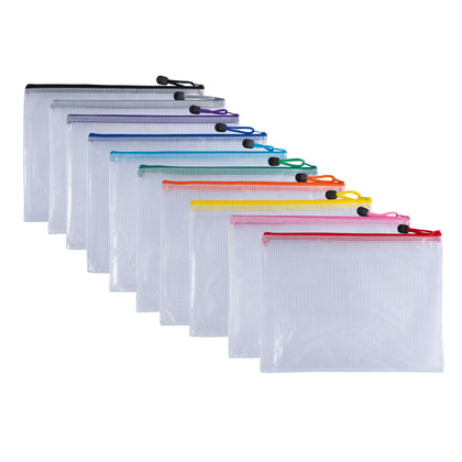 Pack of 12 A5 Black PVC Mesh Zip Bags