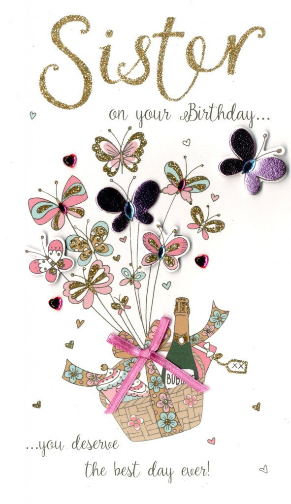 Send Best Wishes with this Butterfly and Flower Bud Birthday Card