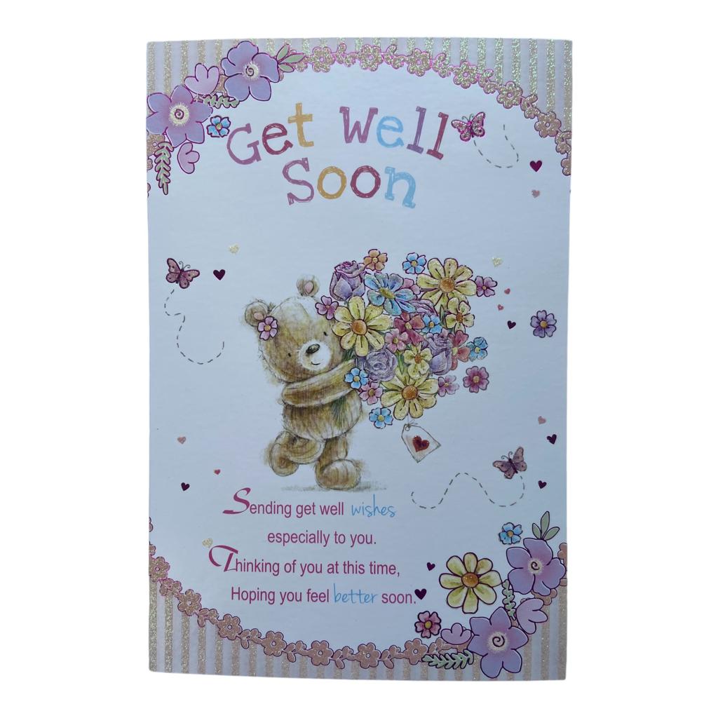 Teddy Bear 'Hoping You Feel Better Soon' Card & Envelope - Get Well Soon  Card