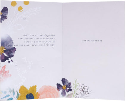 Contemporary Illustrated Embossed Floral Design Engagement Congratulations Card