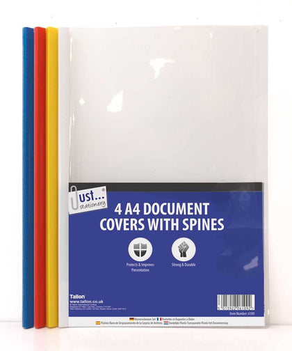 Pack of 4 A4 Clear Document Covers With Spines