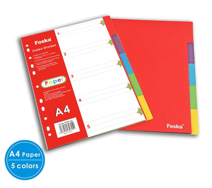 5 Part A4 Card Index Divider - Coloured Subject