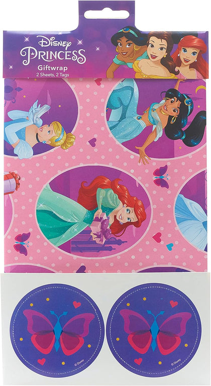 Disney Pink Princess Wrapping Paper Contains 2 Sheets & Tags