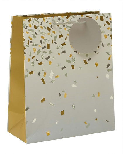 Silver & Gold Patterned Medium Gift Bag With Tag For Birthdays, Anniversary