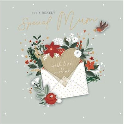 Love Heart Envelope with a Foil and Embellished Finish Eco-Friendly Really Special Mum Christmas Card
