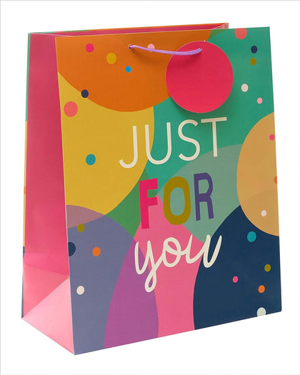 Just For You Colourful Large Gift Bag With Tag for Birthday, Father's Day 