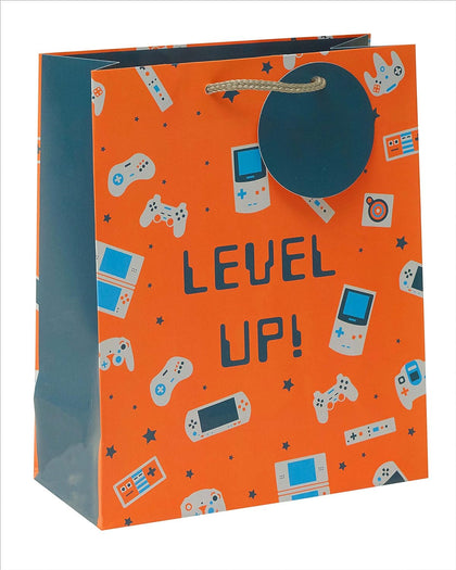 Gamer Level Up Themed Medium Gift Bag with Gift Tag for Him, Birthday, Father's Day, Boys