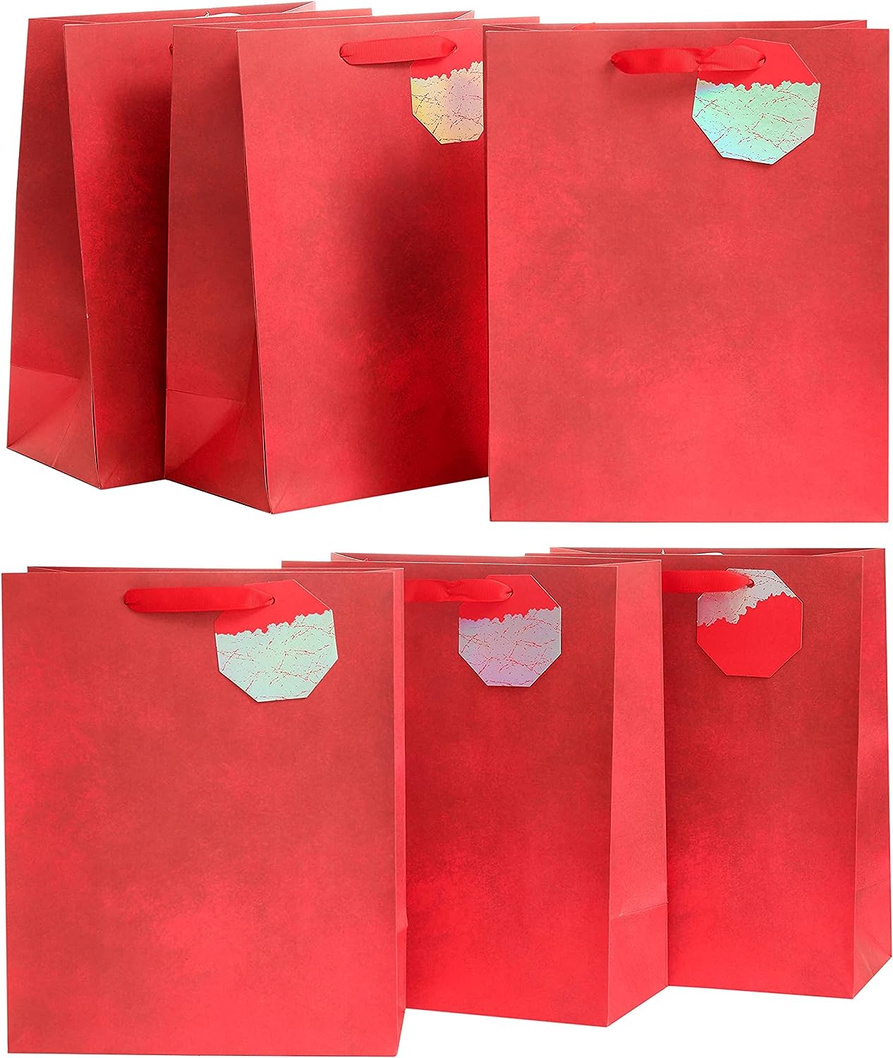 Red Design Multipack Of 6 Large Gift Bags With Tags For Any