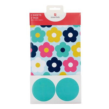 Retro Floral 2 Sheets of Wrapping Paper & 2 Tags
