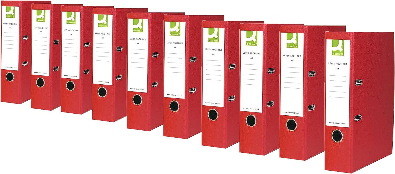 Pack of 10 Paperbacked A4 Red Lever Arch Files