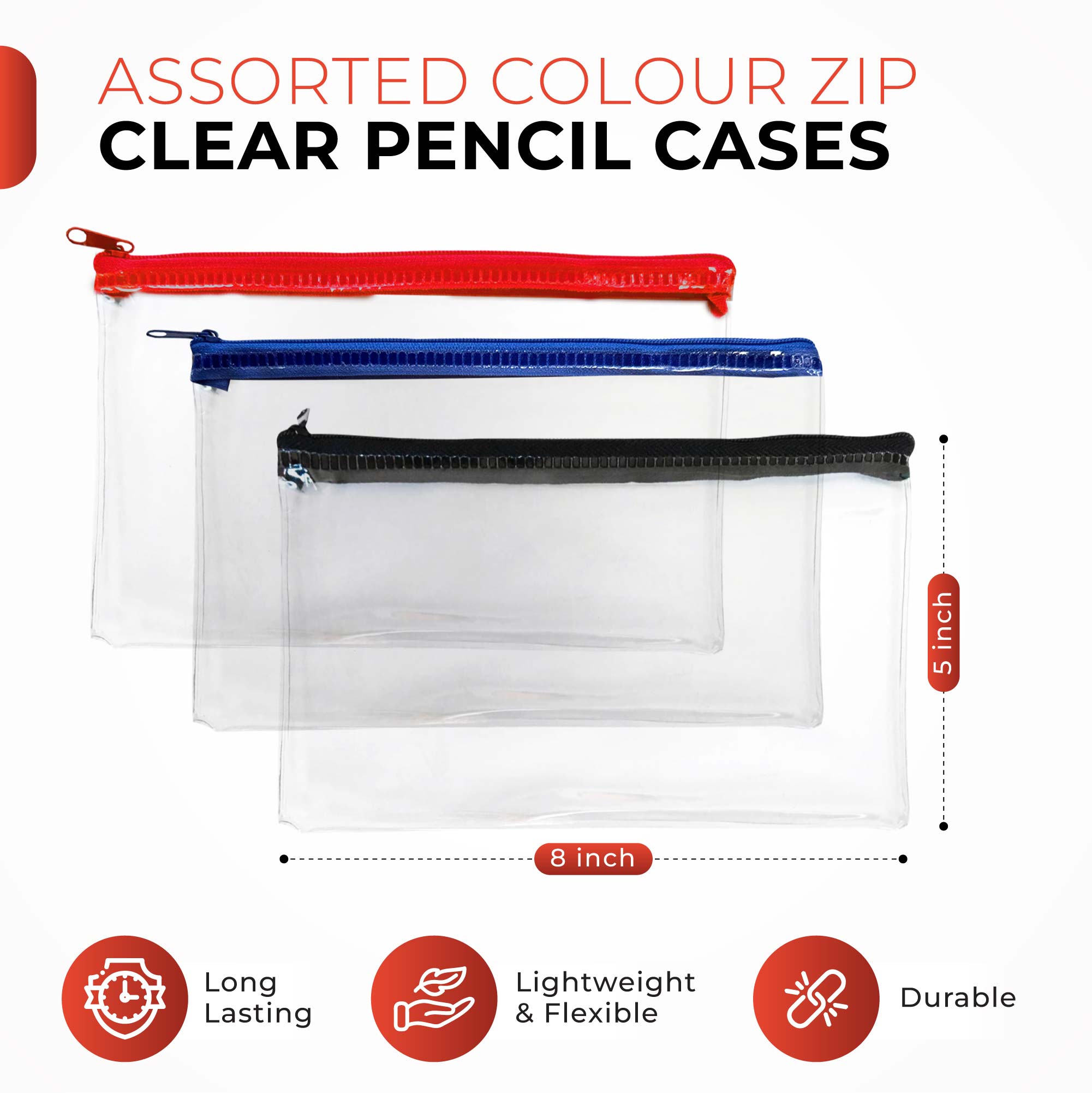 Janrax 8x5" Purple Zip Clear Exam Pencil Case