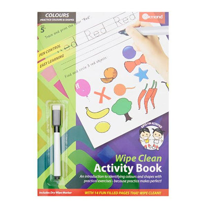 A4 14 Pages Wipe Clean Activity Colours and Shapes Book With Pen by Ormond