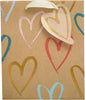 Kraft Hearts Design Medium Gift Bag For Birthdays, Thank You, Congratulations, Anniversary, Valentine's
