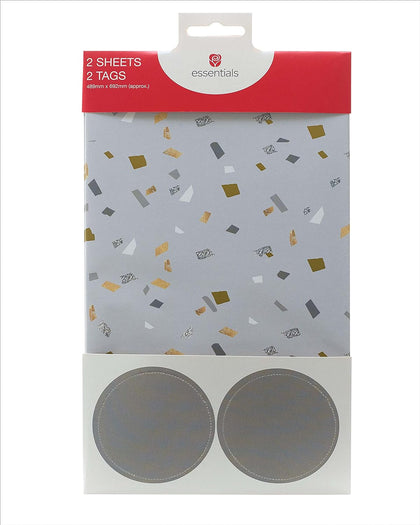 Silver & Gold Patterned Gift Wrap Pack Contains 2 Sheets & Tags