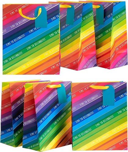 Rainbow Design Of 6 Large Gift Bags With Tags For Any Occasion