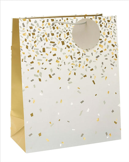 Silver & Gold Patterned Large Gift Bag With Tag