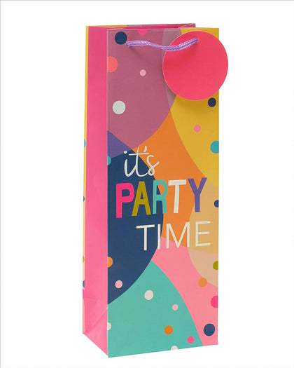 It's Party Time Pink Themed Bottle Gift Bag With Tag