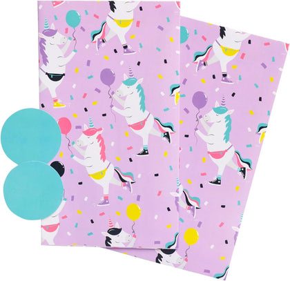 Unicorn Design 2 Sheets of Wrapping Paper & 2 Tags