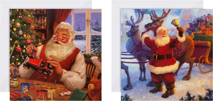 2 Retro Santa Designs Pack of 16 Boxed Charity Christmas Cards