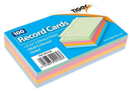Pack of 100 Sheet of Multicoloured Ruled Record Cards 5