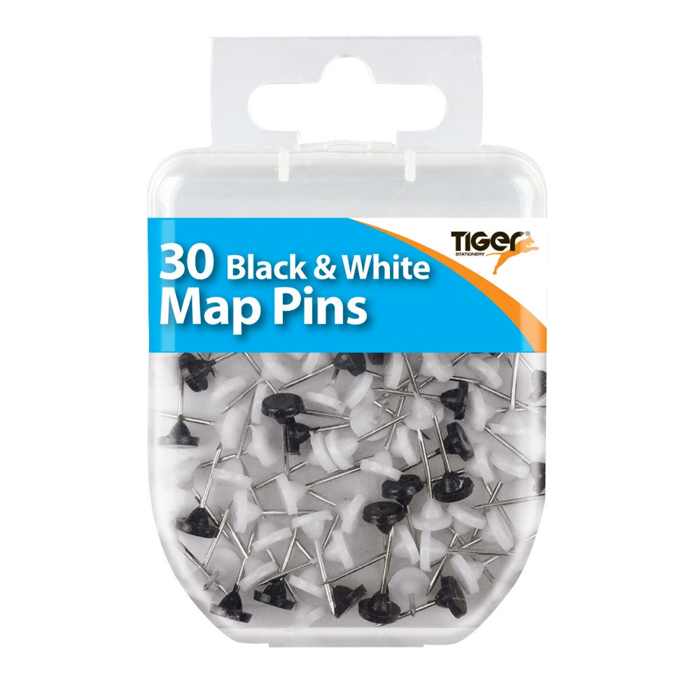 Pack of 30 Black & White Map Pins