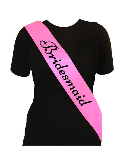 Bridesmaid Hen Party Pink with Black Text Sash