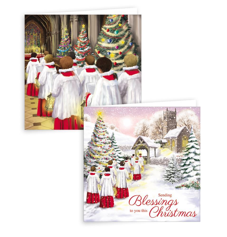 Pack of 10 Choir Scene Design Square Christmas Greeting Cards