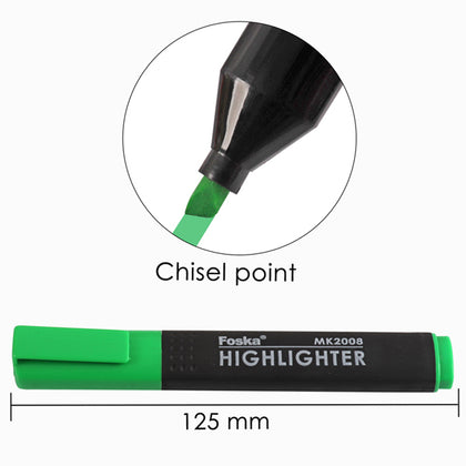 Pack of 12 Slim Green Chisel Point Highlighters