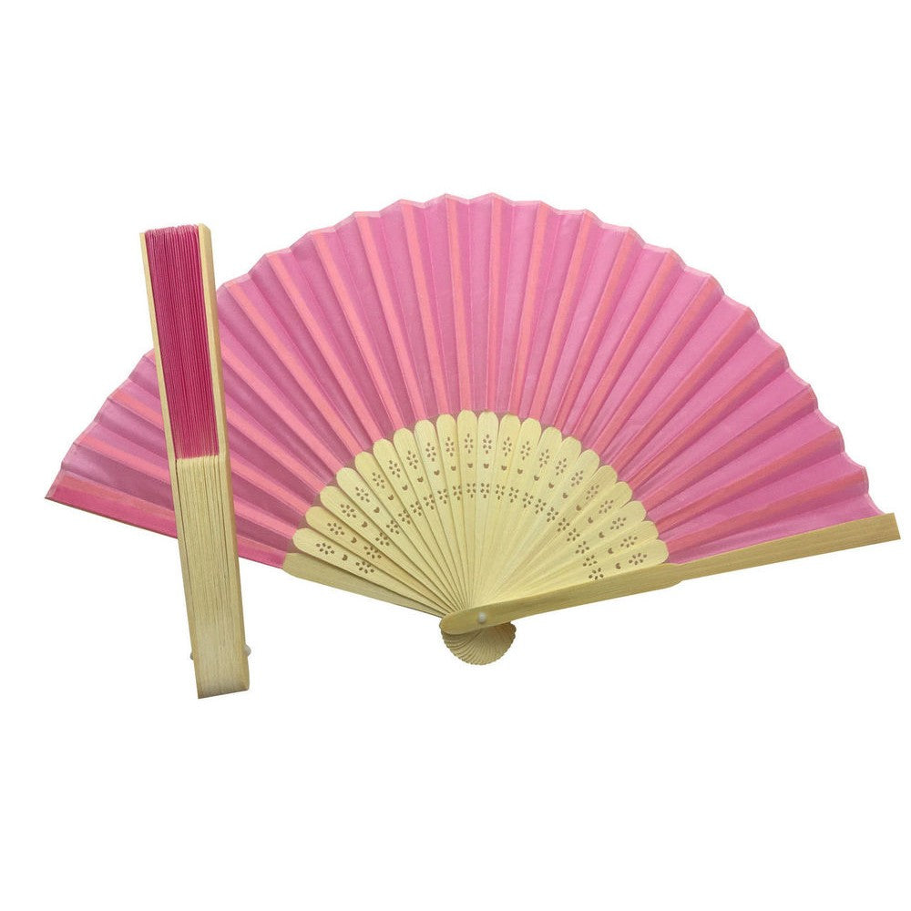 Pink Fabric Hand Held Bamboo and Wooden Fan