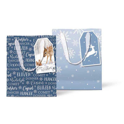 Pack of 12 Lux Winter Wonderland Deer or Snowflake Design Large Christmas Bags