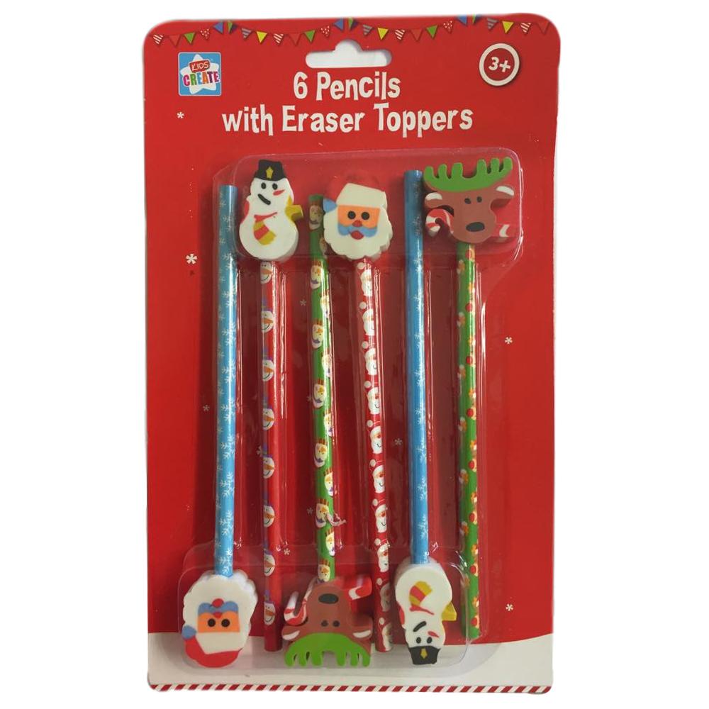 6 x Christmas Pencils Shaped Eraser Toppers
