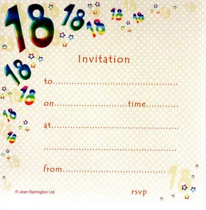Pack of 10 18th Foil Printed Birthday Party Invitations And Envelopes