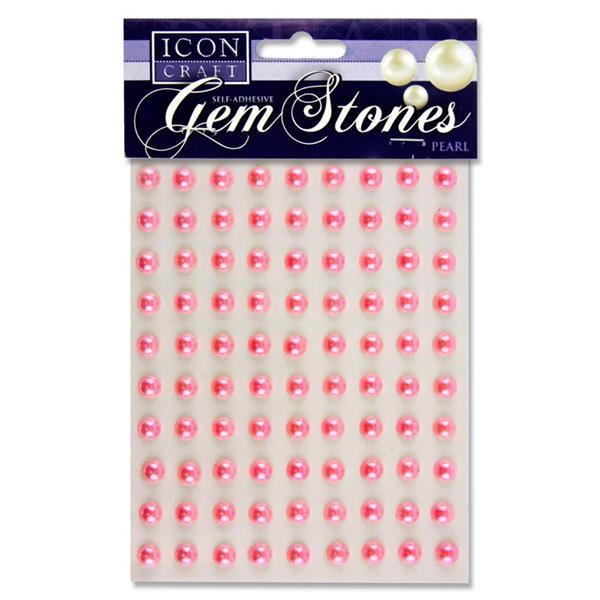 Pack of 90 Pearl Pink Self Adhesive 8mm Gem Stones by Icon Craft