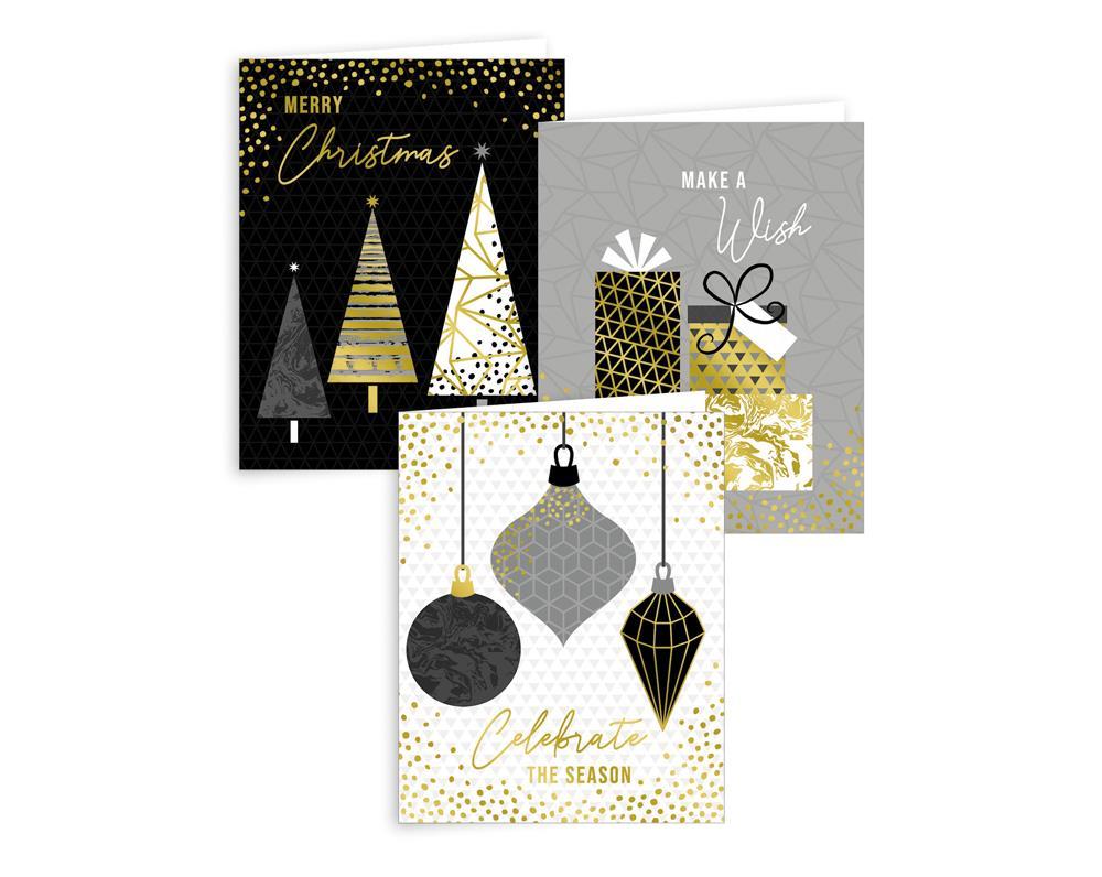 Pack of 12 Contemporay Design Mini Christmas Greeting Cards