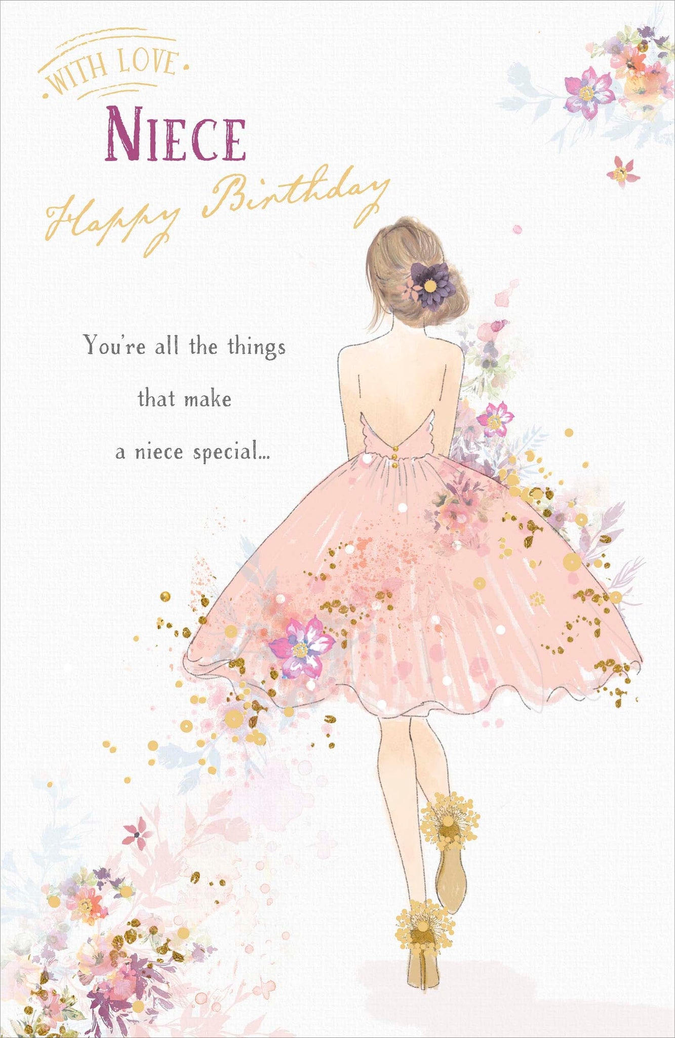 Niece Birthday Card Girl In Luxury Pink Dress – Evercarts