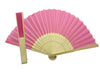 Pink Fabric Hand Held Bamboo and Wooden Fan