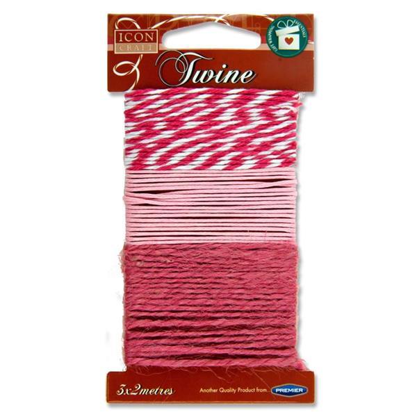 Pack of 3 Assorted 2m Love Pink Twine Thread by Icon Craft