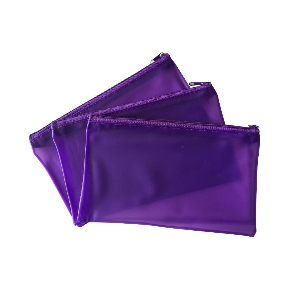 8x5" Frosted Purple Pencil Case - See Through Exam Clear Translucent