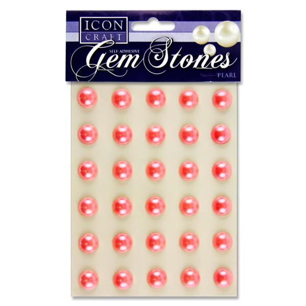 Pack of 30 Pearl Pink Self Adhesive 14mm Gem Stones by Icon Craft