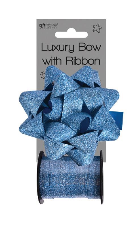 Baby Blue Glitter Bow And Ribbon Spool Baby Shower Decoration