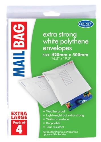 Pack of 4 Extra Large Mail Bags 420mm x 500mm