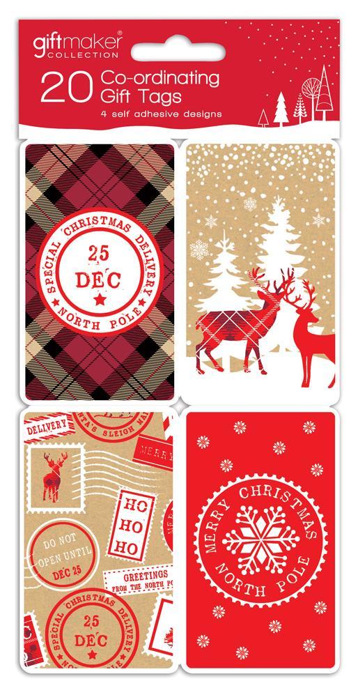 Pack of 20 Coordinating Cosy Kraft Design Self Adhesive Christmas Gift Tag