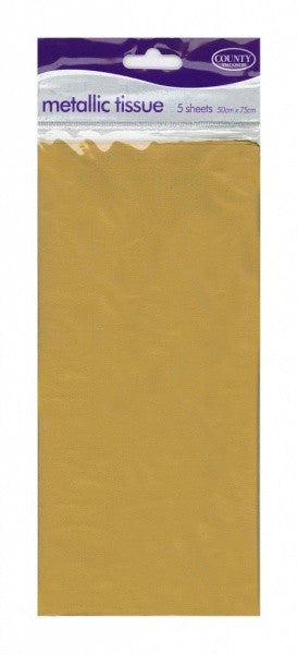 Pack of 5 Gold Metallic Tissue Paper 50x75cm