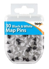 Pack of 30 Black & White Map Pins