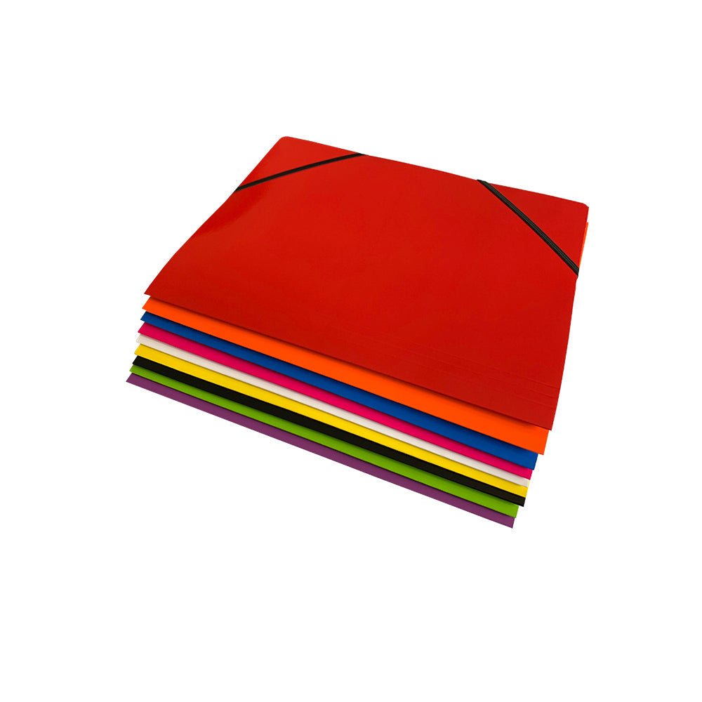 Janrax A4 White Laminated Card 3 Flap Folder with Elastic Closure
