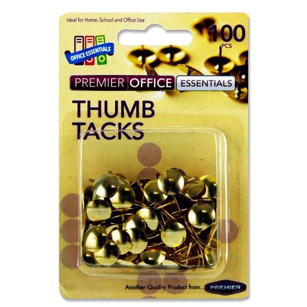 Pack of 100 Brass Thumb Tacks by Premier Office