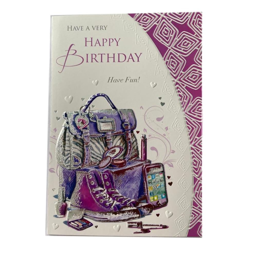 Open Female Celebrity Styled Silver Foil Finished Birthday Card