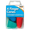 Pack of 4 Rubber Finger Cones Coloured