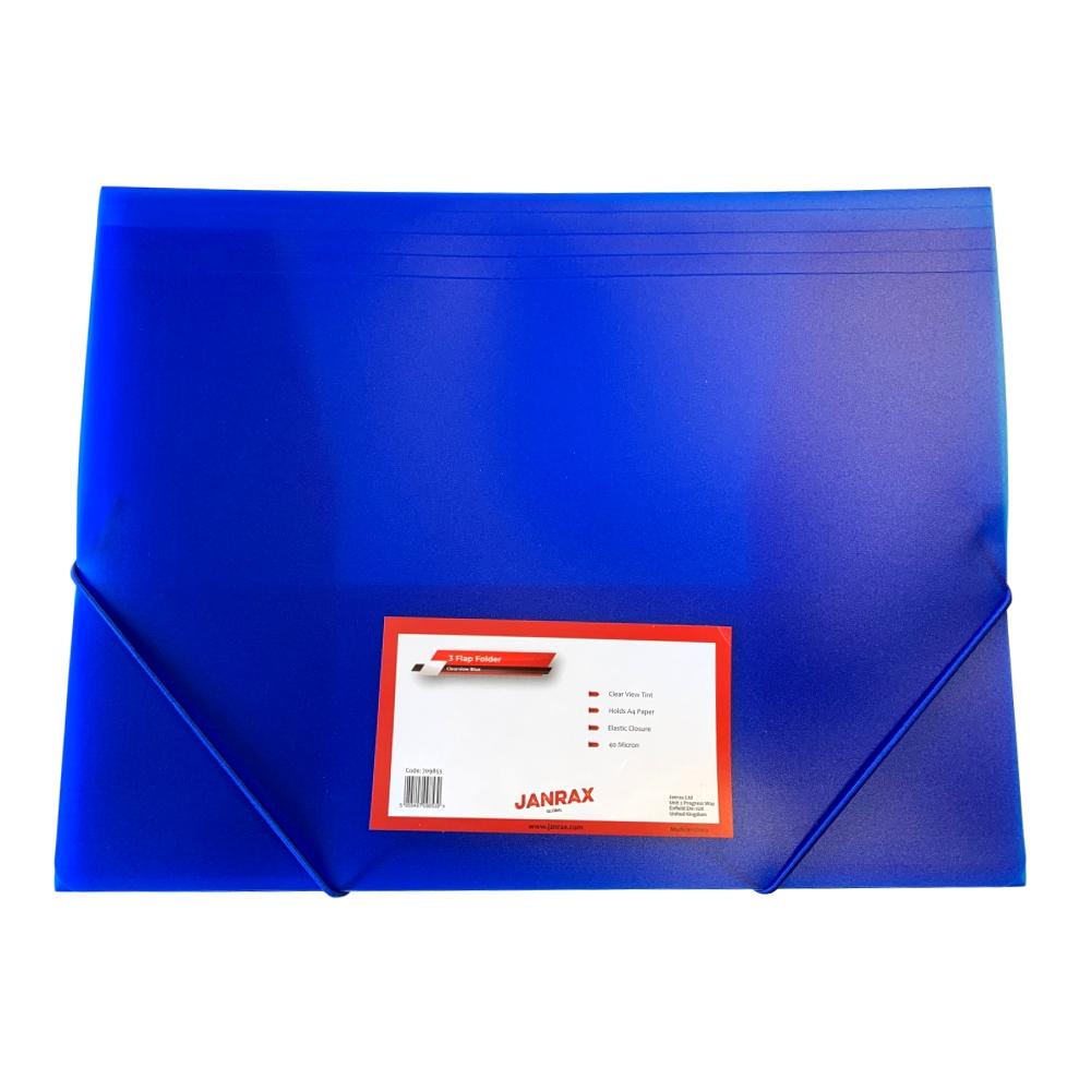 Janrax A4 Clearview Blue 3 Flap Folder with Elasticated Closure